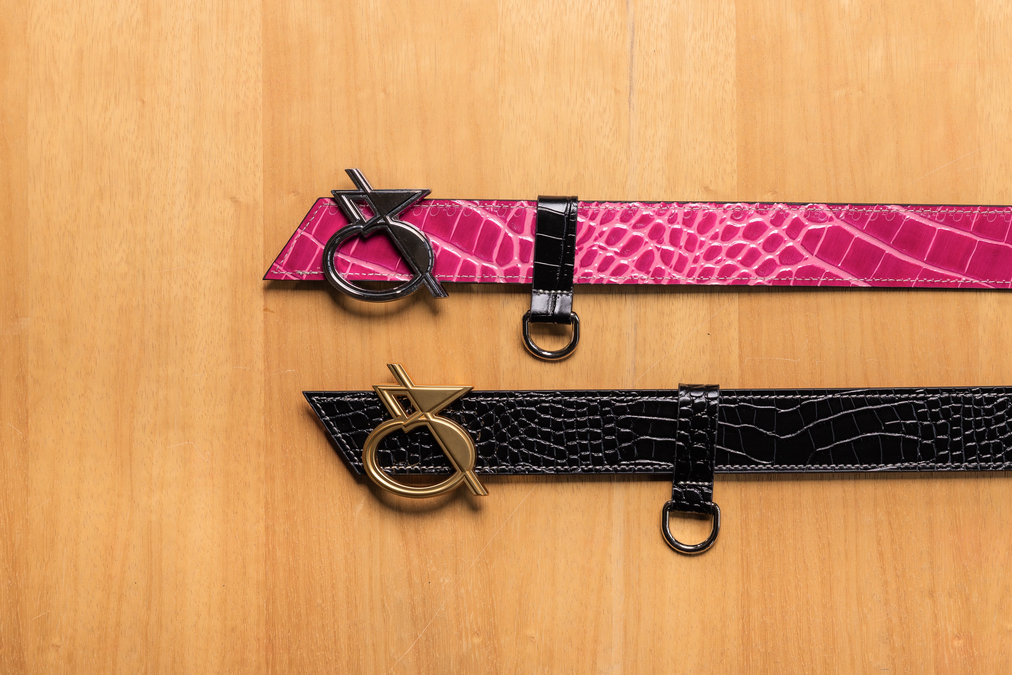 Ceinture Trophée Croco Noir et Rose