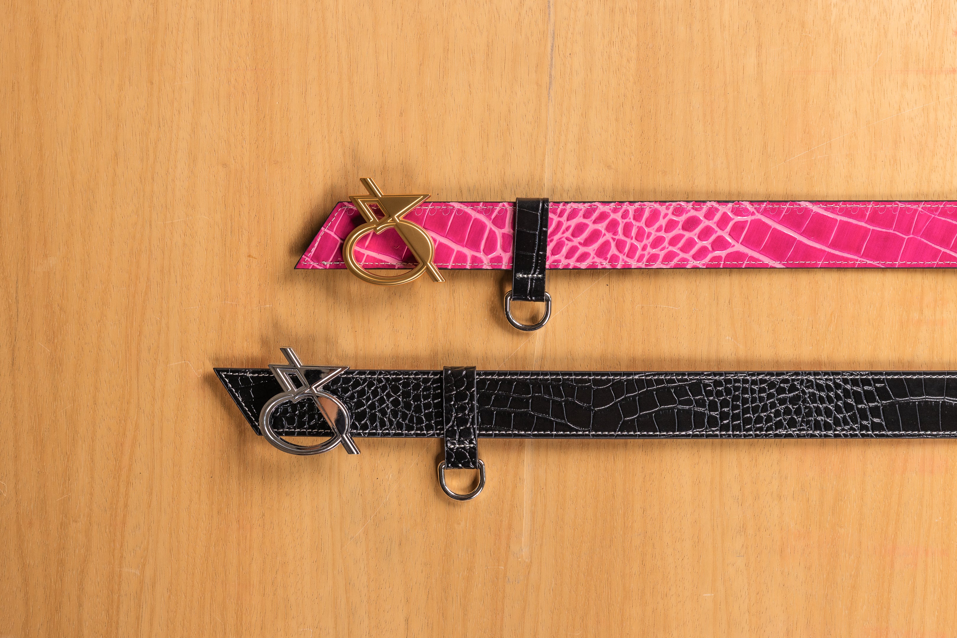 Ceinture Trophée Croco Noir et Rose