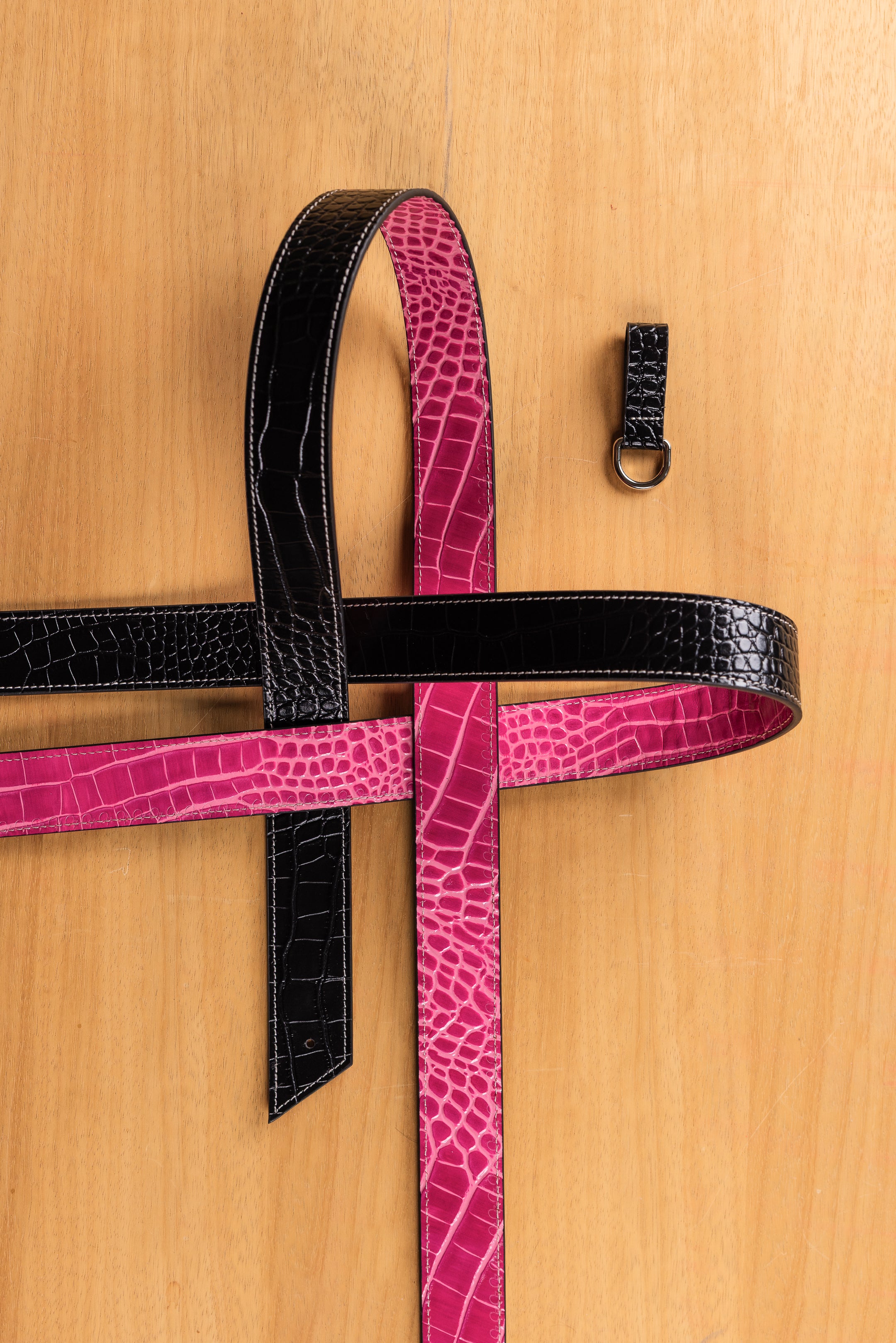Ceinture Trophée Croco Noir et Rose
