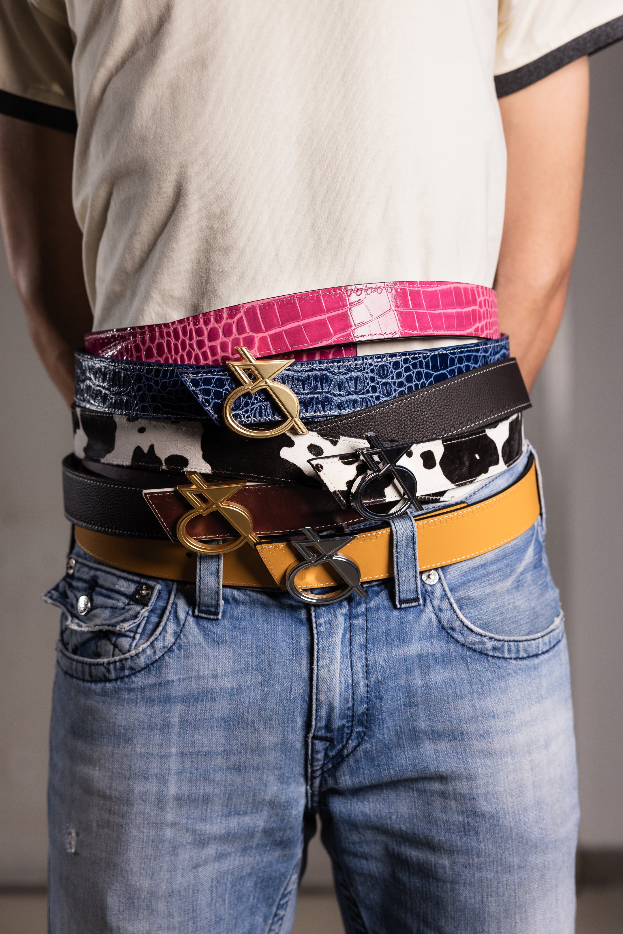 Ceinture Trophée Croco Noir et Rose